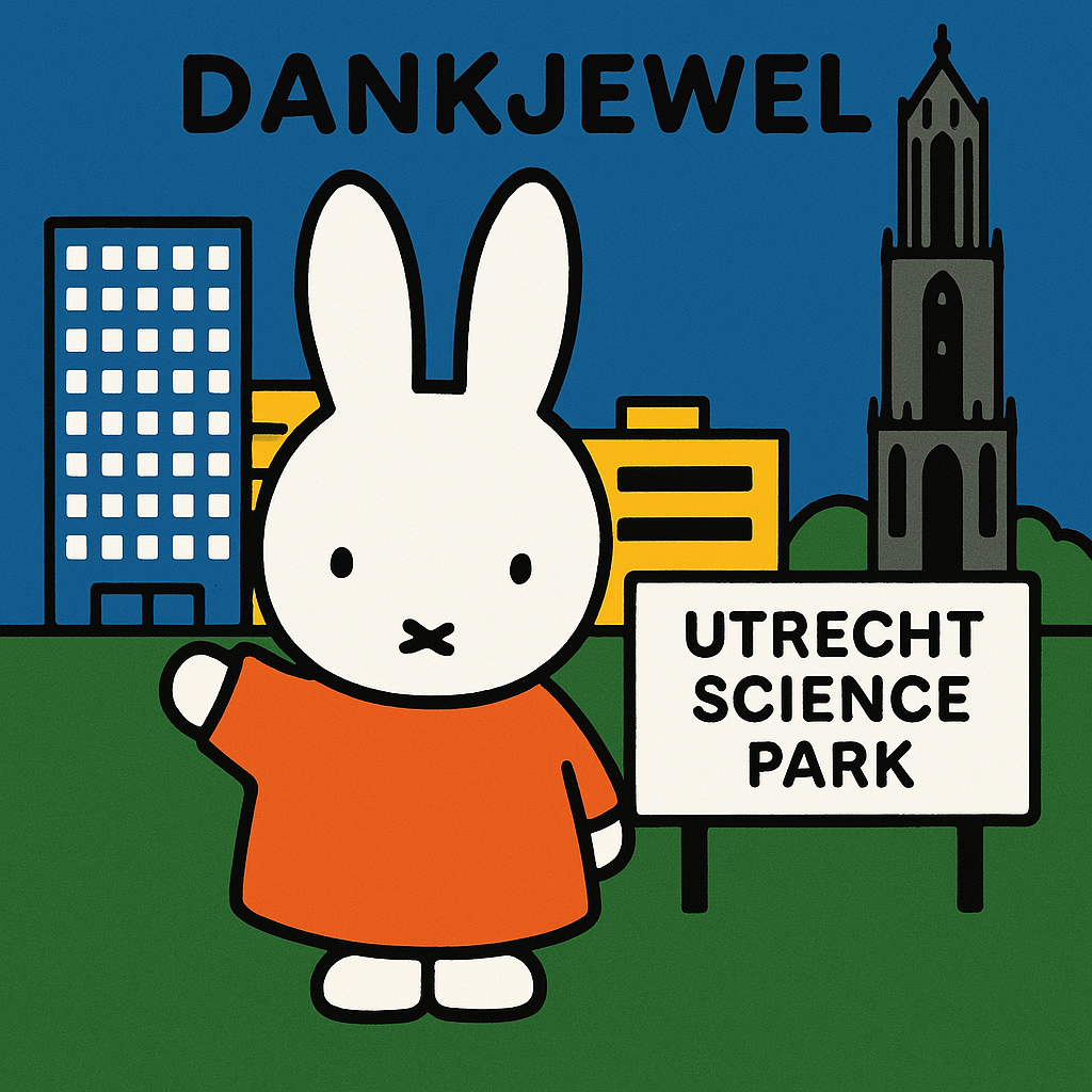 Miffy saying thank you with Utrecht Science Park on the background